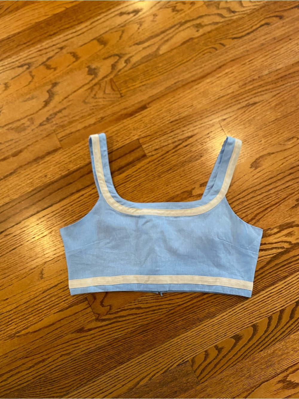 Avec Les Filles Light Blue Crop Tank with White Trim